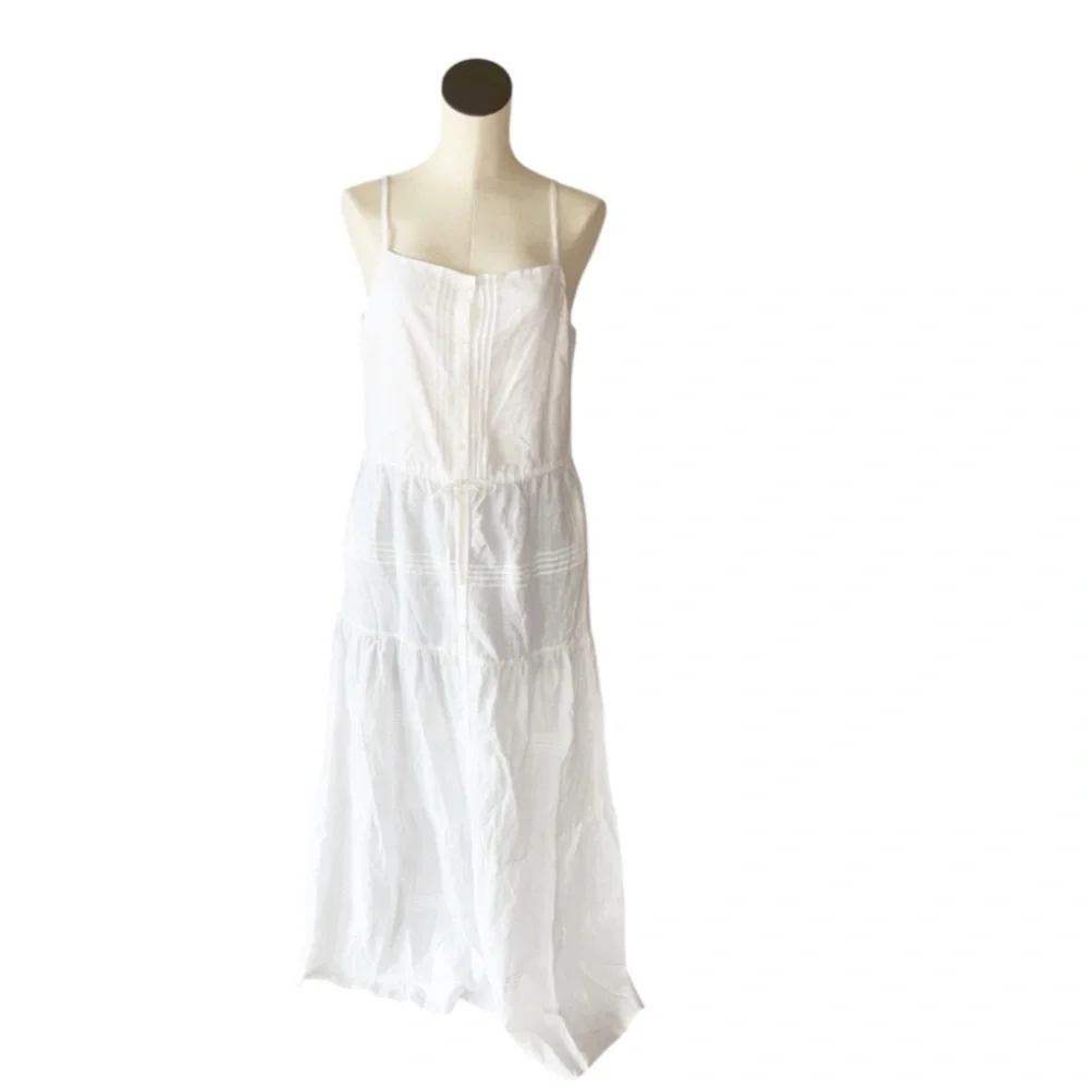 NWT J. McLAUGHLIN Ruth Linen Blend Tiered Maxi Dress Button Down Pockets